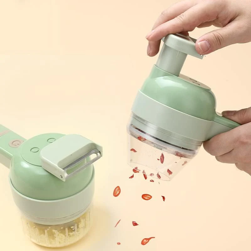 [Limited-Time Offer] Electric Vegetable Cutter, 4 in 1 Handheld Vegetable Chopper, Mini Wireless Food Processor, Vegetable Slicer Garlic Cutter for Garlic Pepper Chili Onion Celery Ginger Meat(Type 1)