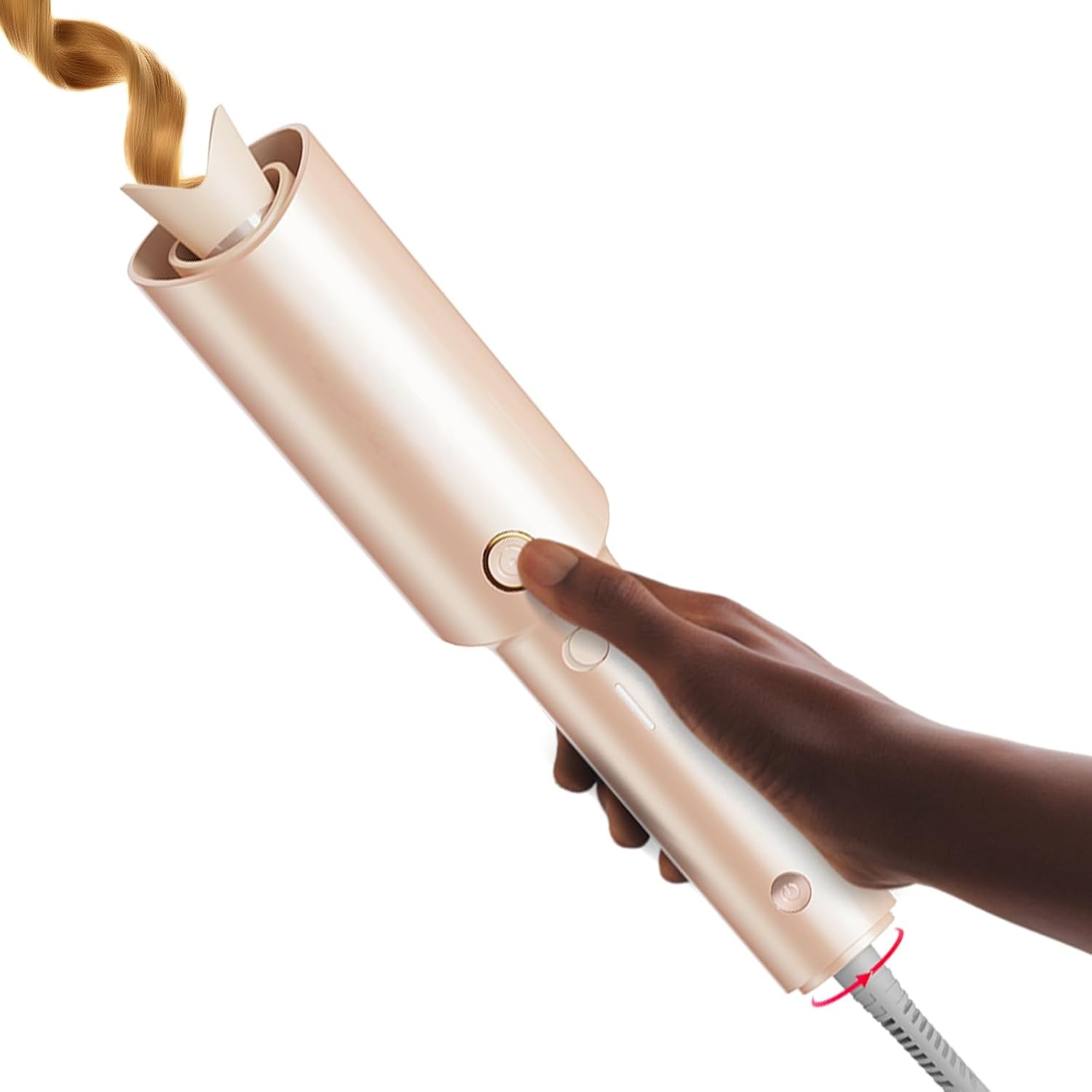 TYMO Automatic Rotating Curling Iron - TYMO CURLPRO Beach Waves Curling Wand, Portable Hair Curler, 500 Million Ionic, Dual Voltage & Lightweight for Travel, Ceramic Coating, 1 1/4 Inch, Pink
