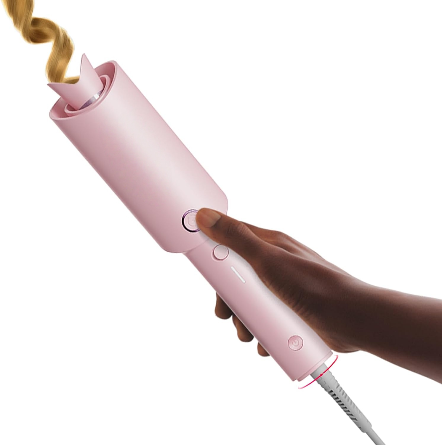 TYMO Automatic Rotating Curling Iron - TYMO CURLPRO Beach Waves Curling Wand, Portable Hair Curler, 500 Million Ionic, Dual Voltage & Lightweight for Travel, Ceramic Coating, 1 1/4 Inch, Pink