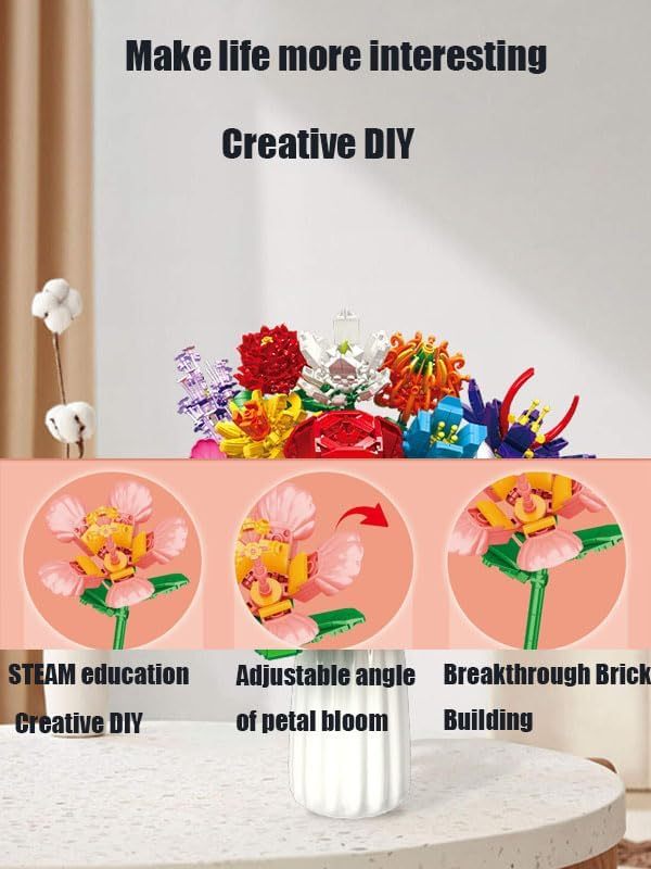 ⏰ LAST DAY 60% OFF 💥 Advent Calendar 2024 for Kids Adults Teens 2025 24 Days Flower Bouquet Christmas Countdown Advent Calendar,Christmas Bouquet Blocks, with 24 Flower Model Building Toy Set (Daisy)