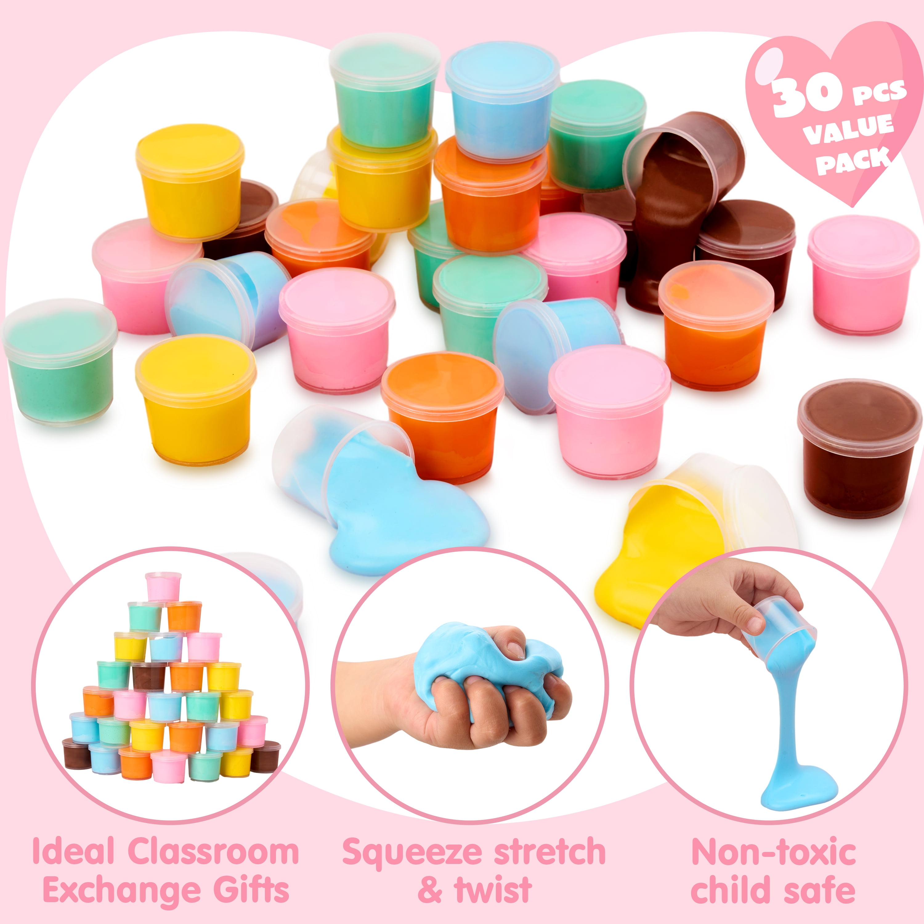 30 Packs Valentines Galaxy Slime With Cards for Kids, Stress Relief Fidget Toy for Kids Valentines Class Exchange Cards, Valentines Party Favors