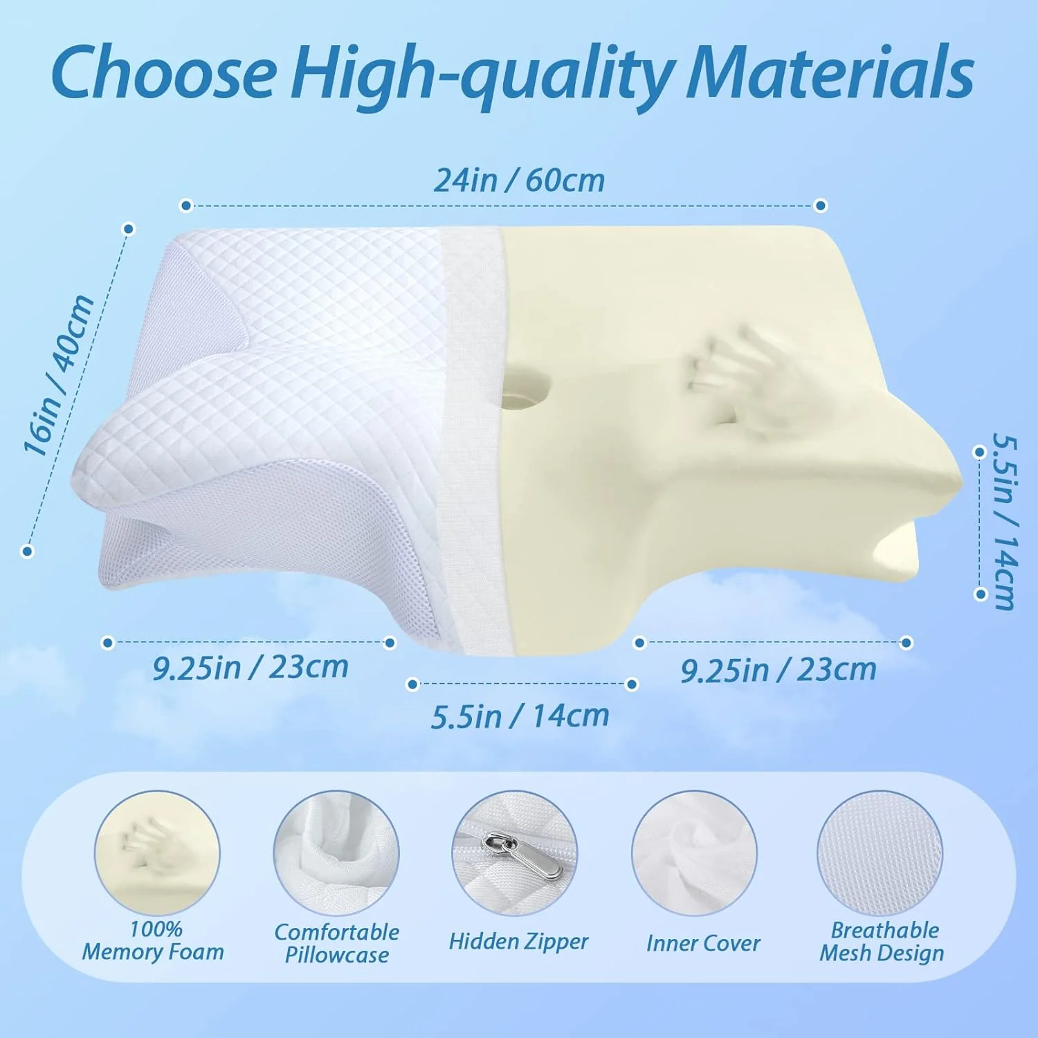 【Stock Clearance】🎉 Memory Foam Cervical Pillow, 2 in 1 Ergonomic Contour Orthopedic Pillow for Neck Pain, Contoured Support Pillows for Side Back Stomach Sleepers