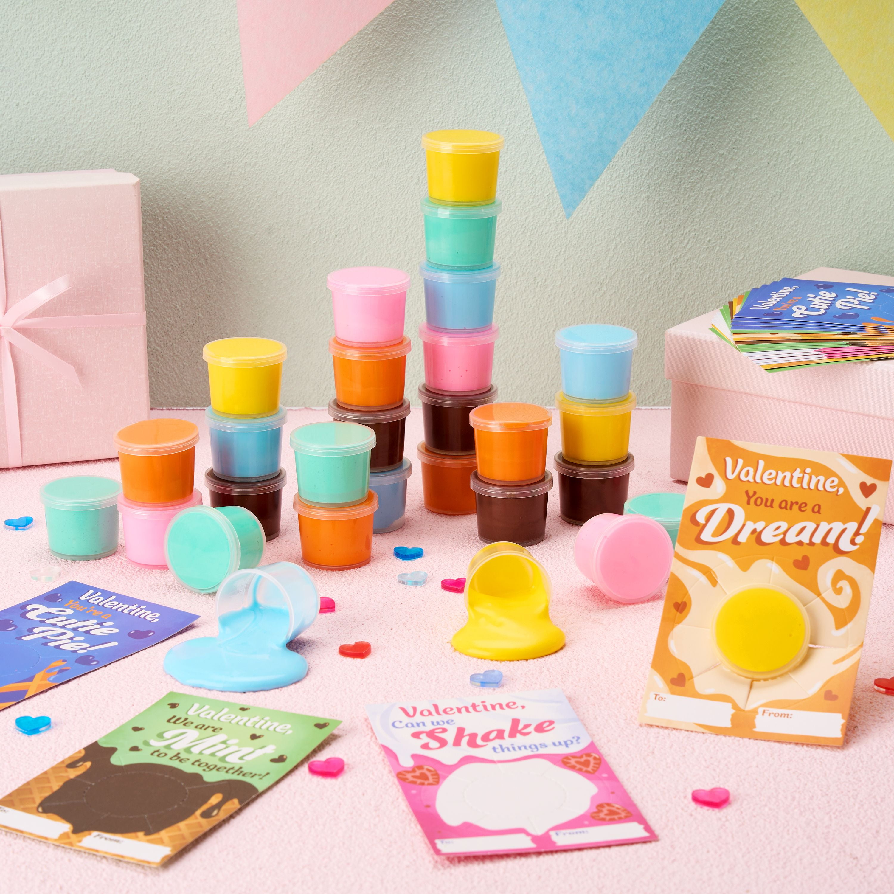 30 Packs Valentines Galaxy Slime With Cards for Kids, Stress Relief Fidget Toy for Kids Valentines Class Exchange Cards, Valentines Party Favors