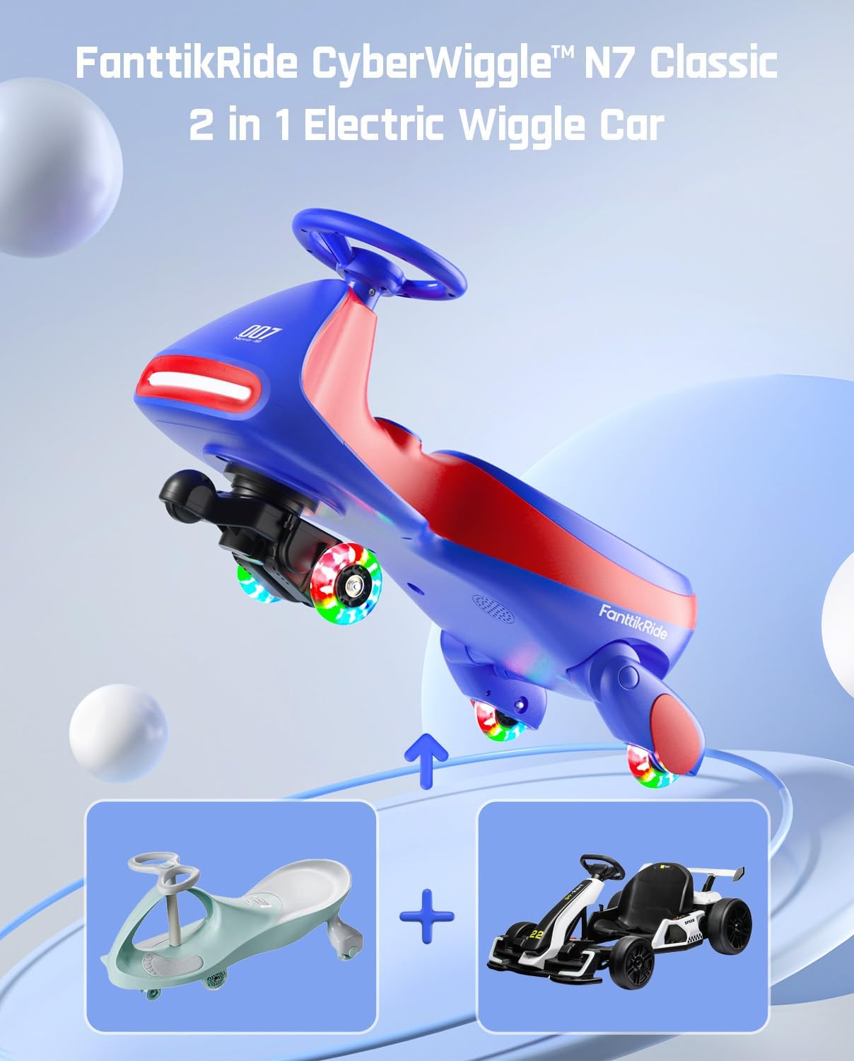  N7 Classic Electric Wiggle Car with Pedal, Rechargeable Battery, Ride on Toys, Swing Car, 2 Speeds, Anti-Rollover, Flashing Light Wheels, Bluetooth, for Ages 3 and Up, 150 Lbs, Pink
