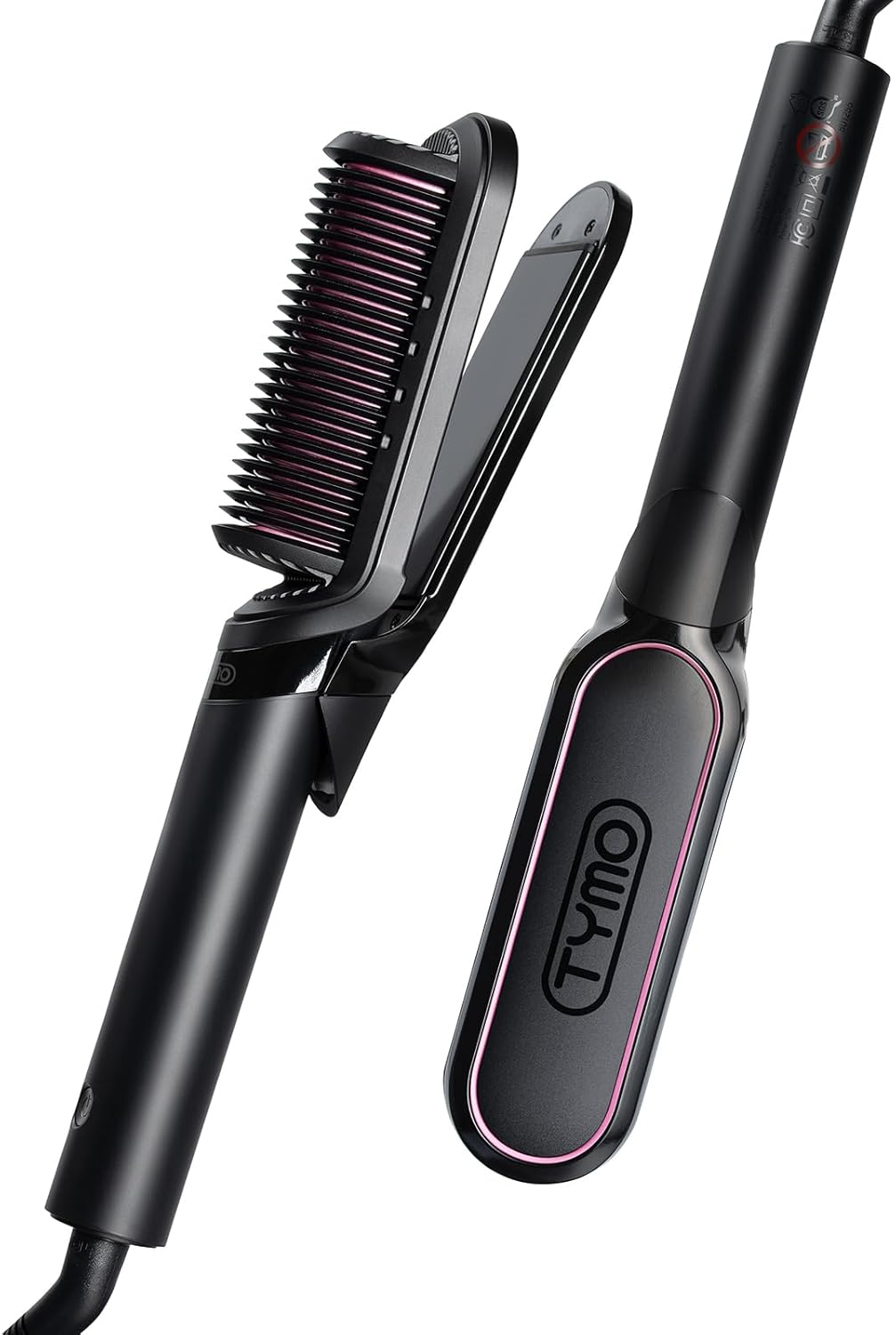 Ionic Ceramic Hair Straightener Brush, 2-in-1 Straightener & Curler, Anti-Frizz, Low Heat Damage