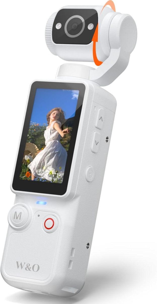 W & O Vlogging Camera with 180° Rotating Lens, Pocket Body Camera with Audio & Video Recording,7-Hour Battery, Handheld POV Cameras with 32GB Card, Easy One-Button Recording for Travel,Daily Life
