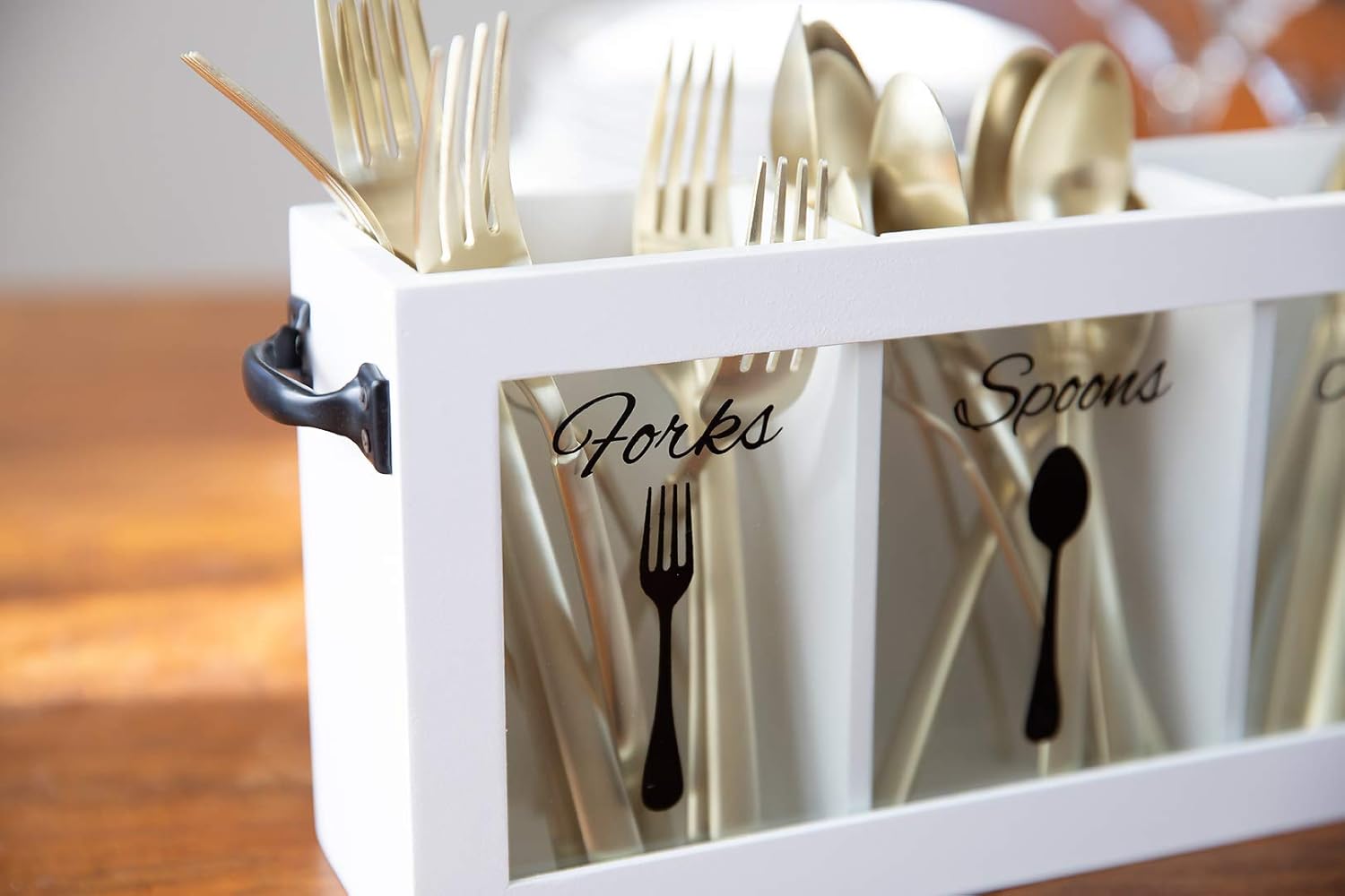 Farmhouse Rustic Wooden Cutlery Caddy with Sturdy Metal Handles 🍴✨