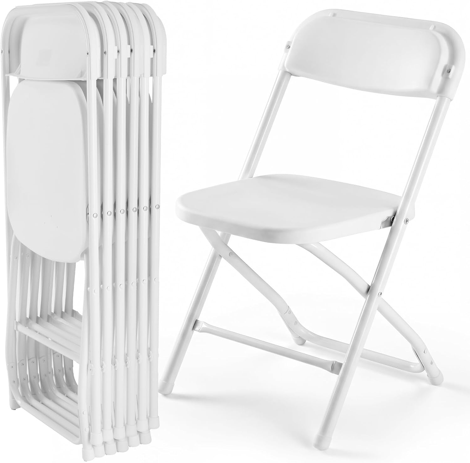 DUMOS Folding Chairs Sets of 8, 330lbs Plastic Stackable Portable Patio Dining Sets, Fold Up for Indoor Outdoor, Camping, Garden, Party, Meeting (White)