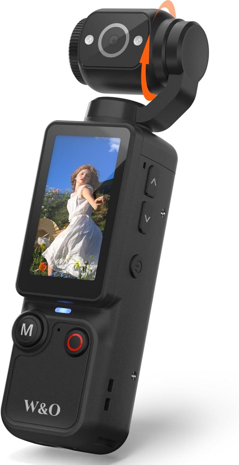 W & O Vlogging Camera with 180° Rotating Lens, Pocket Body Camera with Audio & Video Recording,7-Hour Battery, Handheld POV Cameras with 32GB Card, Easy One-Button Recording for Travel,Daily Life
