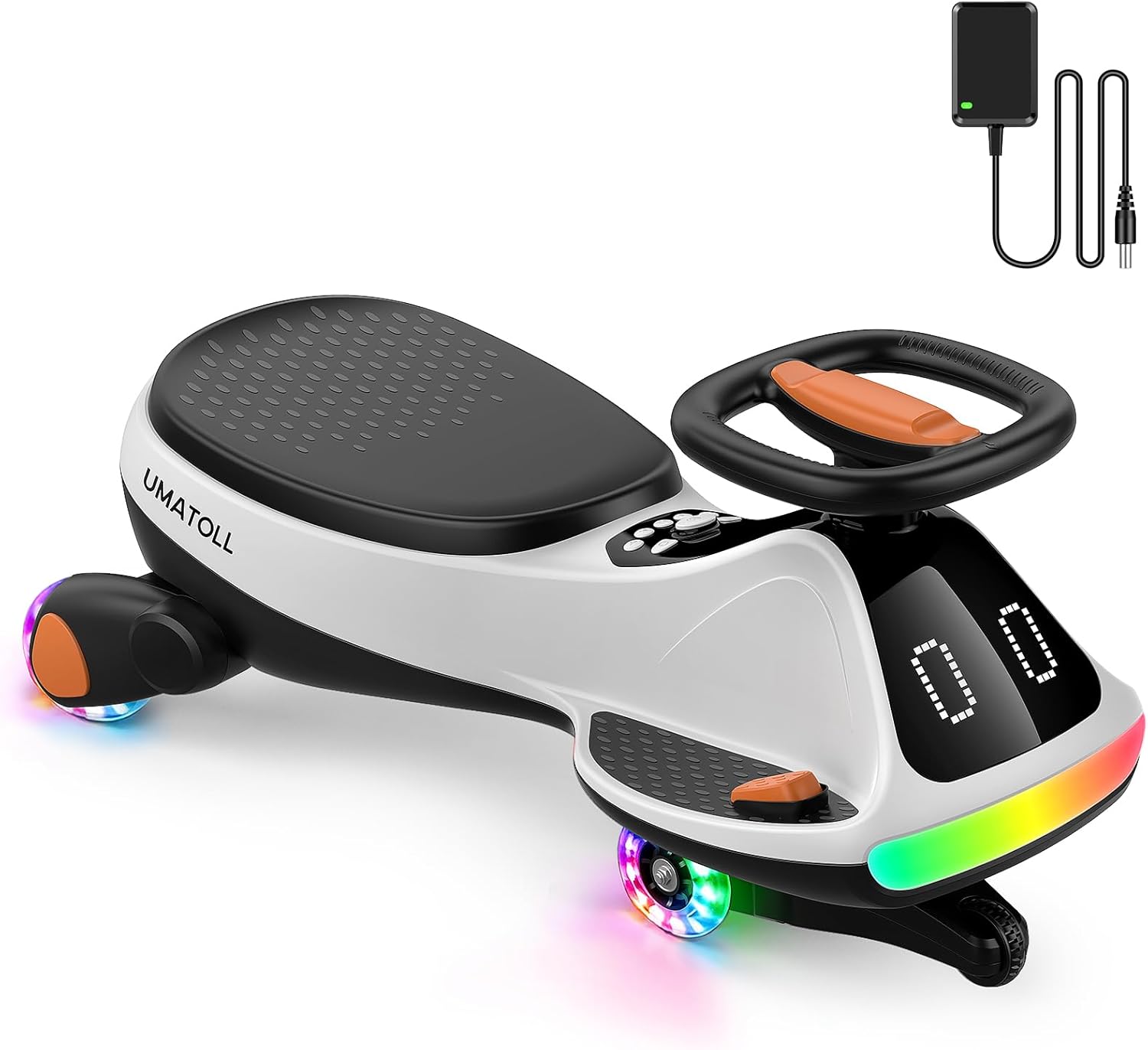 12V Electric Wiggle Car for Kids with Pedal, Display, Rechargeable Battery, LED Light, Bluetooth, Light-Up Wheels, Anti-Rollover, 2 Speeds, Ride on Toys, Birthday Gifts for Age 3+, 150Lbs