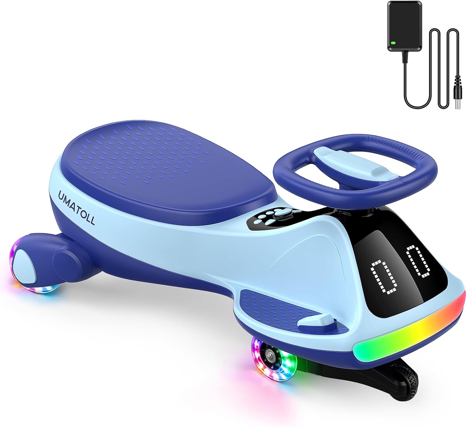 12V Electric Wiggle Car for Kids with Pedal, Display, Rechargeable Battery, LED Light, Bluetooth, Light-Up Wheels, Anti-Rollover, 2 Speeds, Ride on Toys, Birthday Gifts for Age 3+, 150Lbs