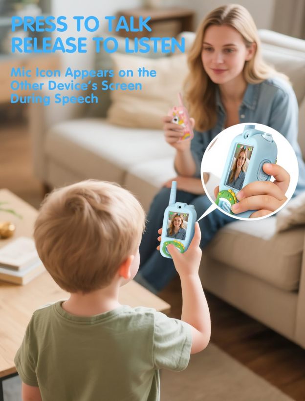 Walkie Talkie for Kids with Video: 2 Pack Rechargeable Toddler Toys with HD Camera & Voice Changer, Long Range Gift Toys for Boy & Girl Age 3-8 for Outdoor Play, Camping (Pink-Blue)