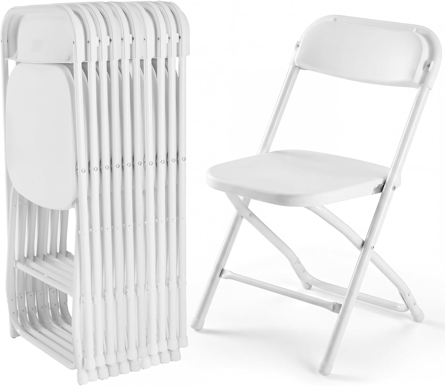 DUMOS Folding Chairs Sets of 8, 330lbs Plastic Stackable Portable Patio Dining Sets, Fold Up for Indoor Outdoor, Camping, Garden, Party, Meeting (White)