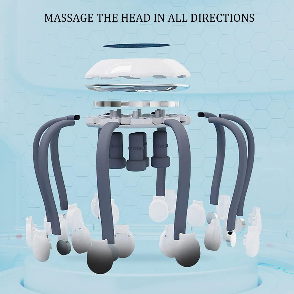  Automatic Scalp Massager Octopus Head Massager with 14 Vibrating Contacts, 5 Modes, Smart Timing, Electric Head Massager for Scalp Stress Relaxation, Relieve Headaches (Grey)