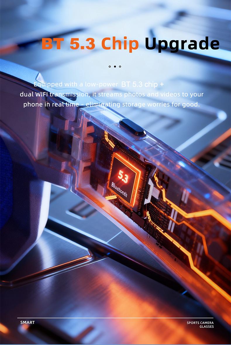 Smart Sports Glasses with 8MP Camera, 2K Photo/1200P Video Recording Wearable Glasses, IP54 Waterproof Multifunctional Wireless Audio Bluetooth Glasses with Headphone, Outdoor Sports Polarized Sunglasses with AI Voice Assistant, UV Protection Eyeglass