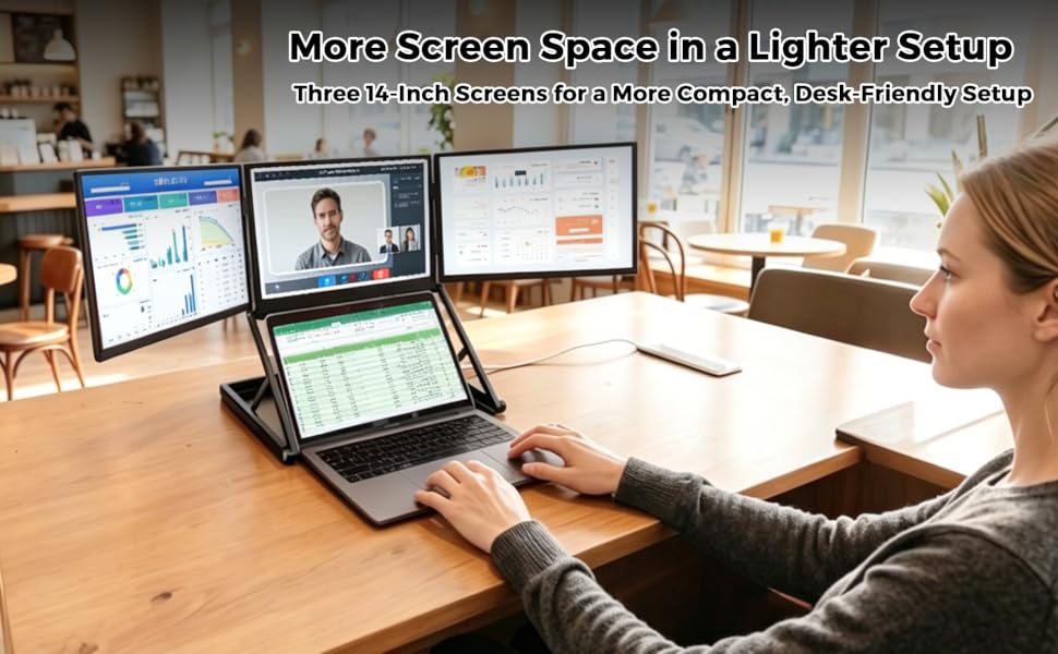 14-inch portable triple screen laptop display