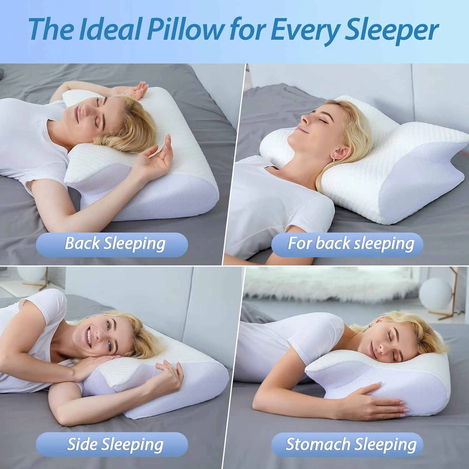 【Stock Clearance】🎉 Memory Foam Cervical Pillow, 2 in 1 Ergonomic Contour Orthopedic Pillow for Neck Pain, Contoured Support Pillows for Side Back Stomach Sleepers