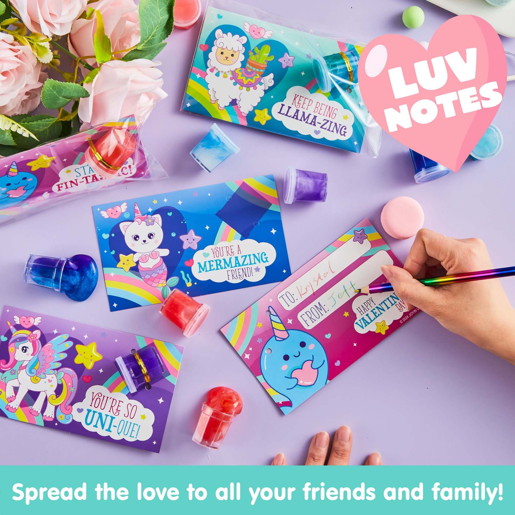 30 Packs Valentines Galaxy Slime With Cards for Kids, Stress Relief Fidget Toy for Kids Valentines Class Exchange Cards, Valentines Party Favors