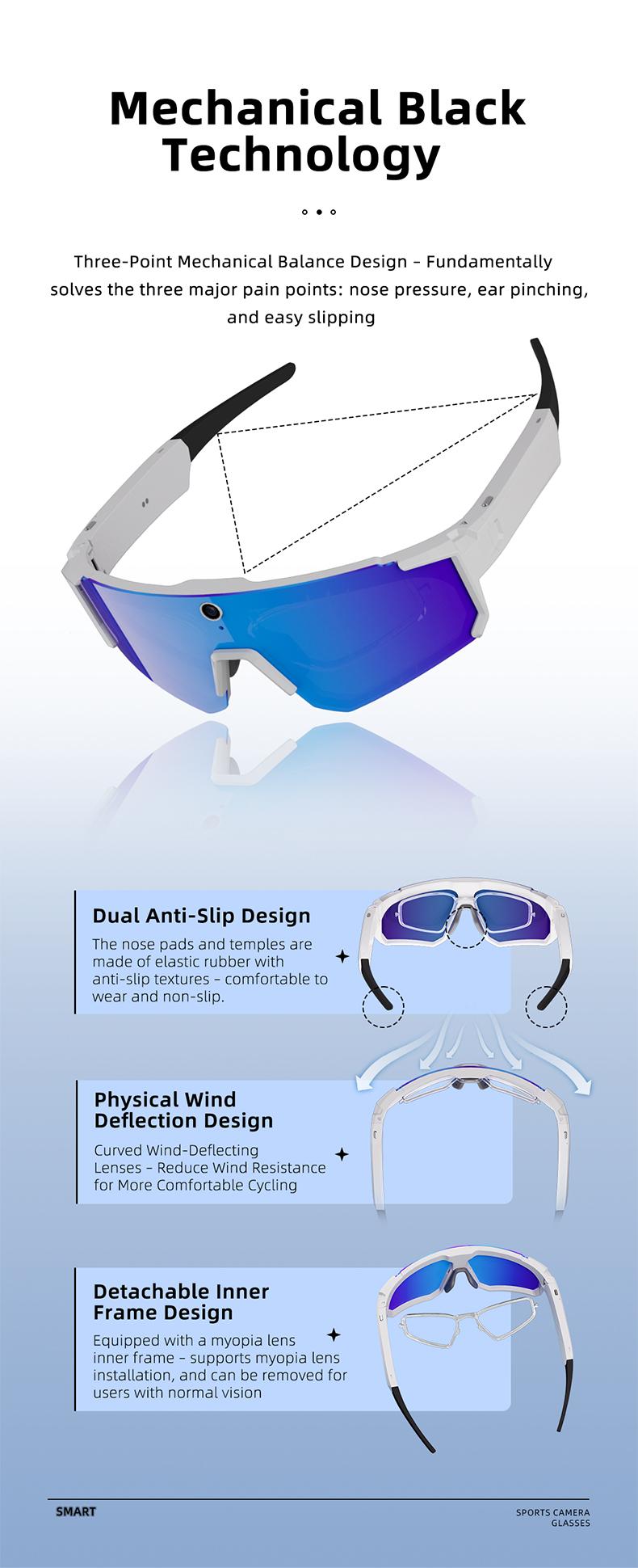 Smart Sports Glasses with 8MP Camera, 2K Photo/1200P Video Recording Wearable Glasses, IP54 Waterproof Multifunctional Wireless Audio Bluetooth Glasses with Headphone, Outdoor Sports Polarized Sunglasses with AI Voice Assistant, UV Protection Eyeglass