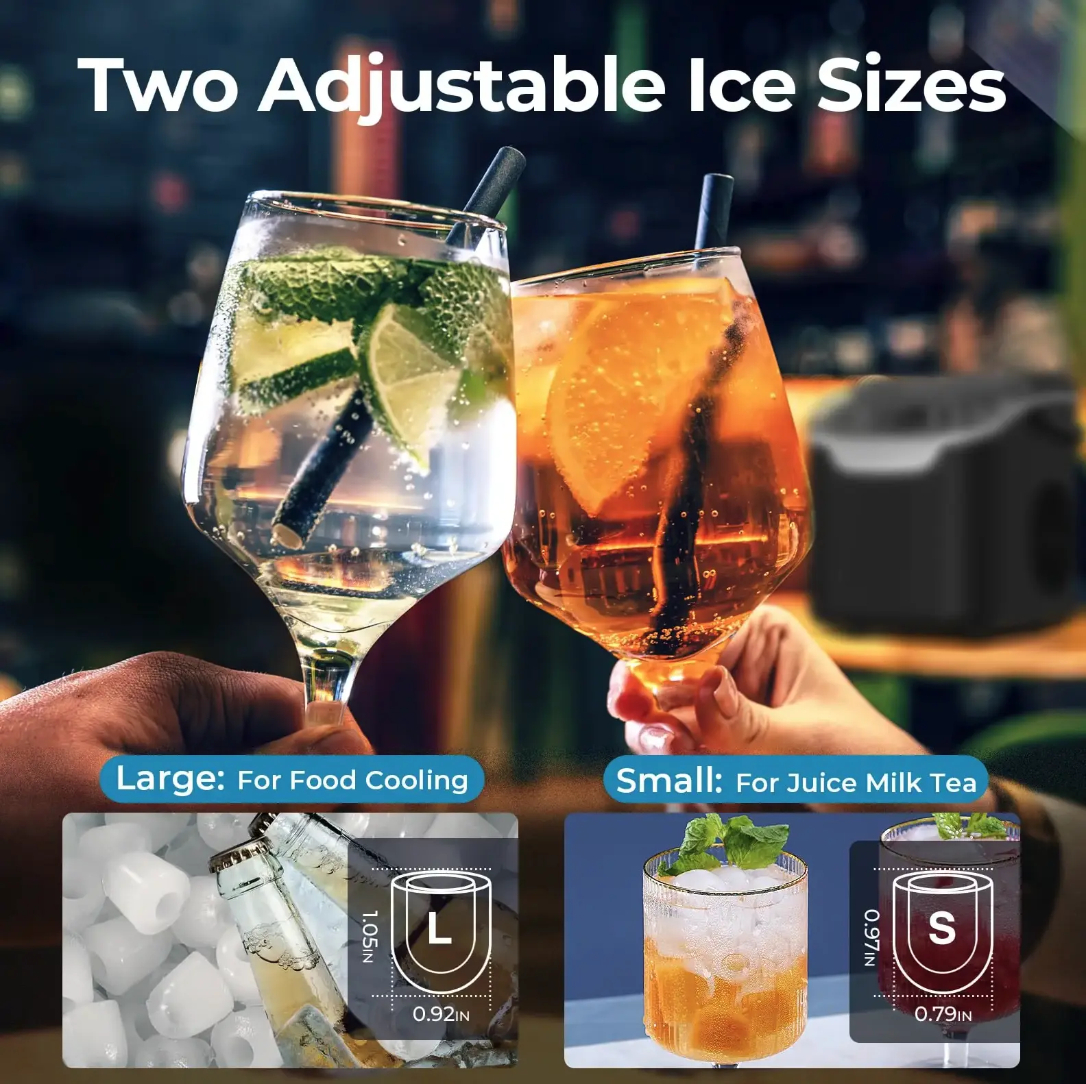 Antarctic Star Countertop Ice Maker Machine, 8 Ice Cubes in 6 mins, 26lb/Day Ice with 2 Sizes- Portable Mini, Energy Saving & Basket/Scoop for Home/Party/Travel/Camping/Bar, Dark Black