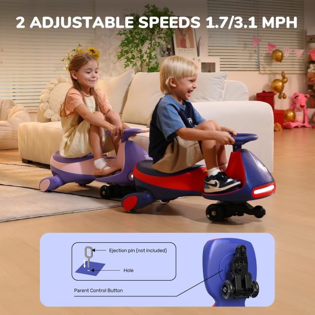  N7 Classic Electric Wiggle Car with Pedal, Rechargeable Battery, Ride on Toys, Swing Car, 2 Speeds, Anti-Rollover, Flashing Light Wheels, Bluetooth, for Ages 3 and Up, 150 Lbs, Pink