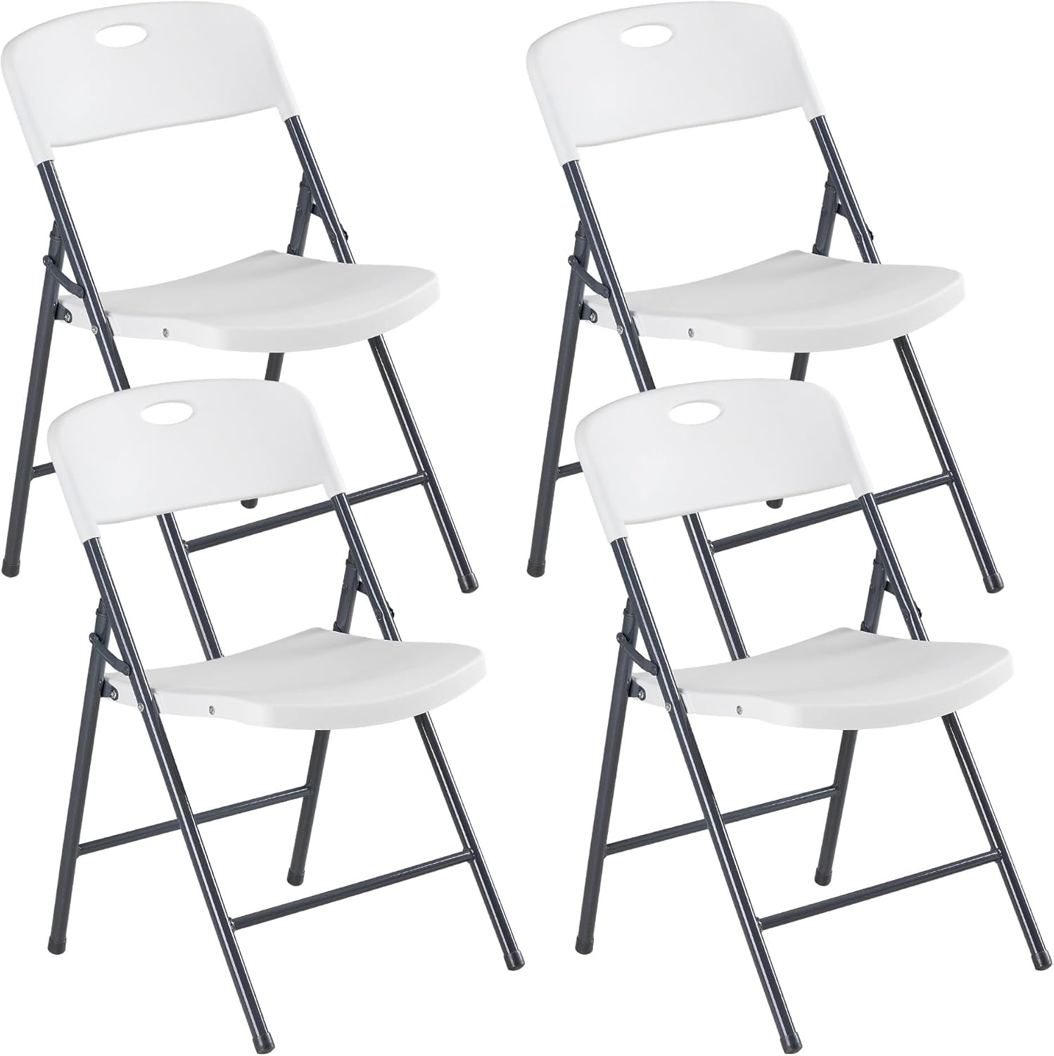 DUMOS Folding Chairs Sets of 8, 330lbs Plastic Stackable Portable Patio Dining Sets, Fold Up for Indoor Outdoor, Camping, Garden, Party, Meeting (White)