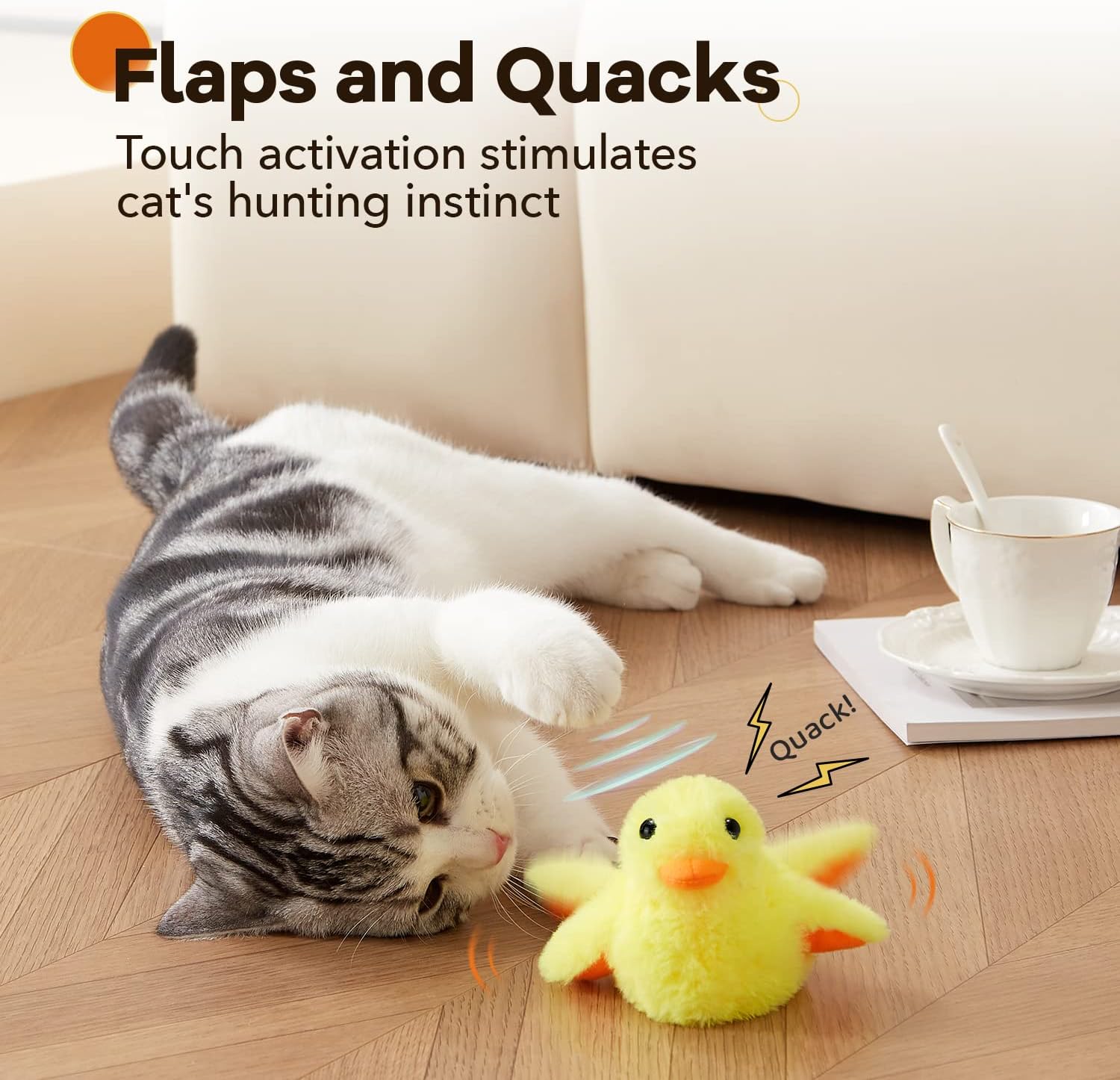 Cat Toys Rechargeable Flapping Bird Sparrow, Lifelike Chirp Tweet, Touch Activated Kitten Toy Interactive Cat Exercise Toys for All Breeds Cat Kicker Catnip Toys 4.0 Inches