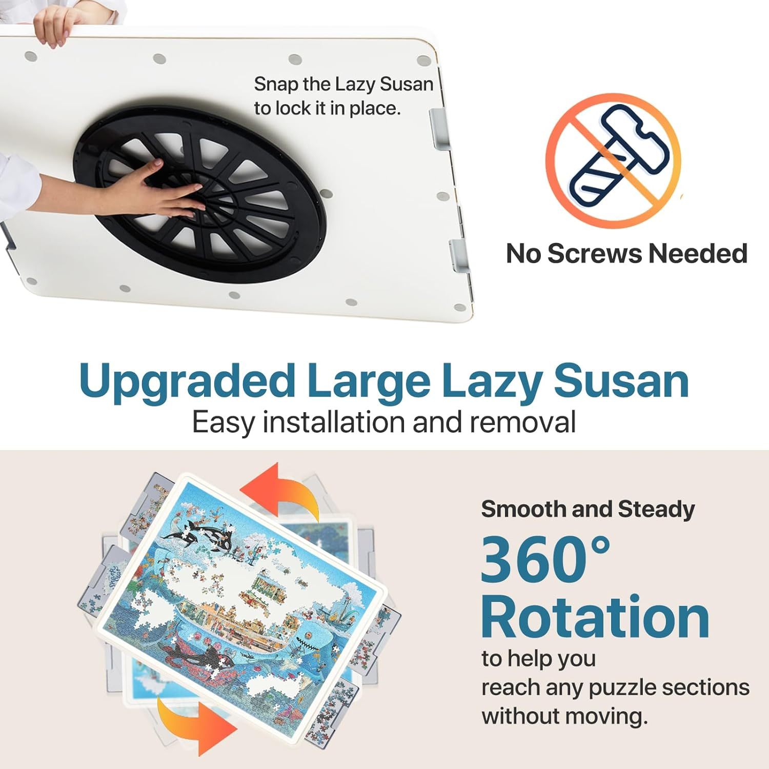 ⏰ LAST DAY 60% OFF 1500 Pieces Rotating Plastic Puzzle Board with Drawers and Cover, 35"x27" Portable Spinning Jigsaw Puzzle Table for Adults, Upgraded Lazy Susan, Ideal Gift for Mum