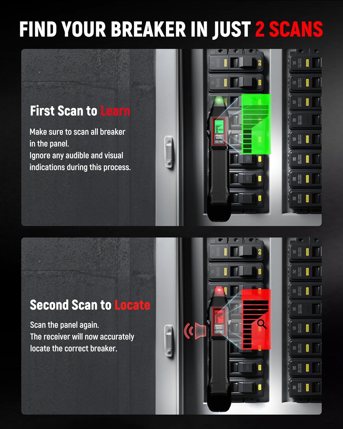 Circuit Breaker Finder with LCD Display, GFCI Outlet Tester, Electrical Circuit Tracer Tool with NCV Test & Flashlight, Includes Carrying Case and Adapters- KT301P