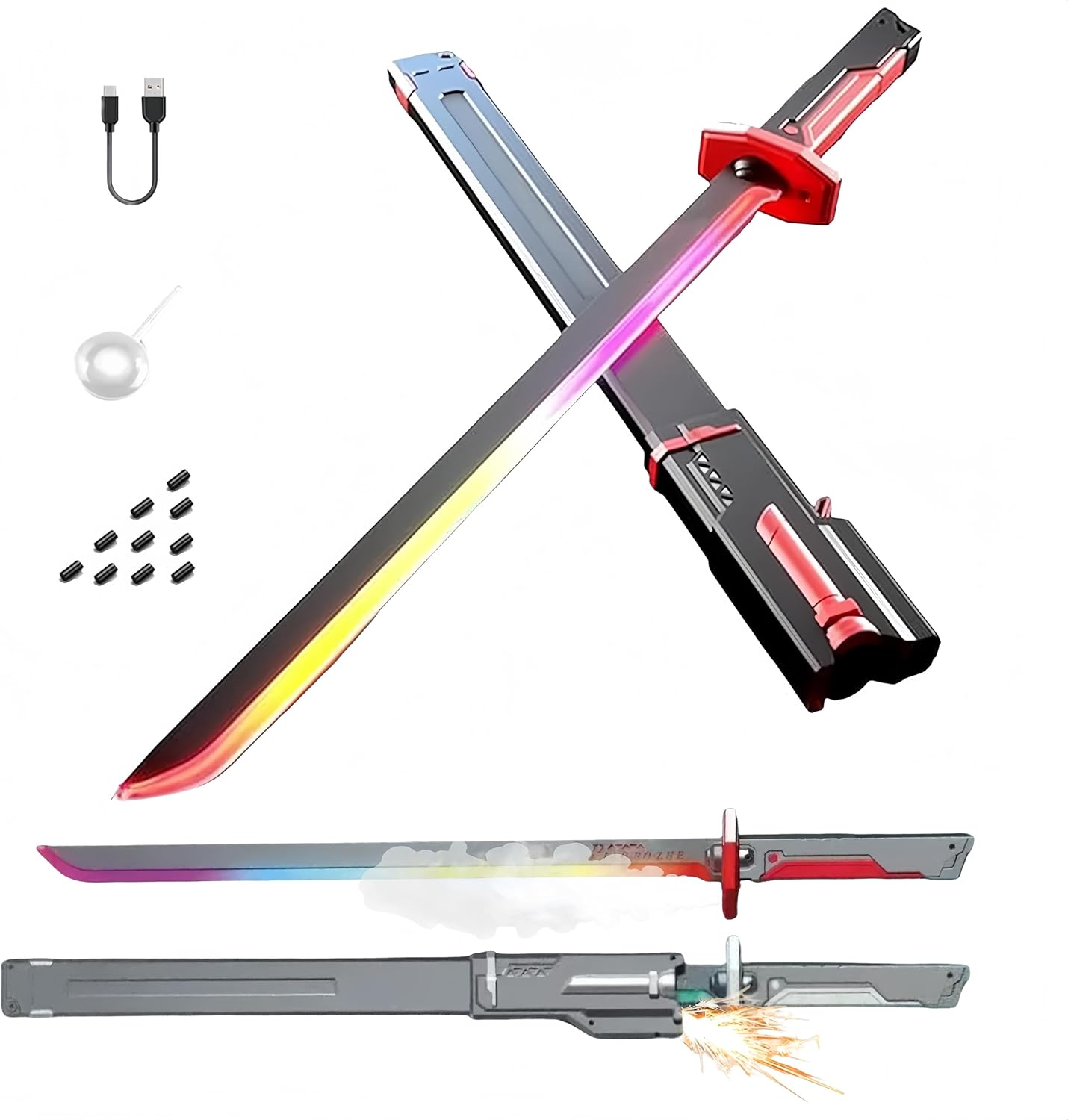 Cyberpunk Neon Sword | 31.5" Spark Blade w/Hit Sensor Sound & Fog | Type-C Rechargeable | for Rave, Cosplay & Display