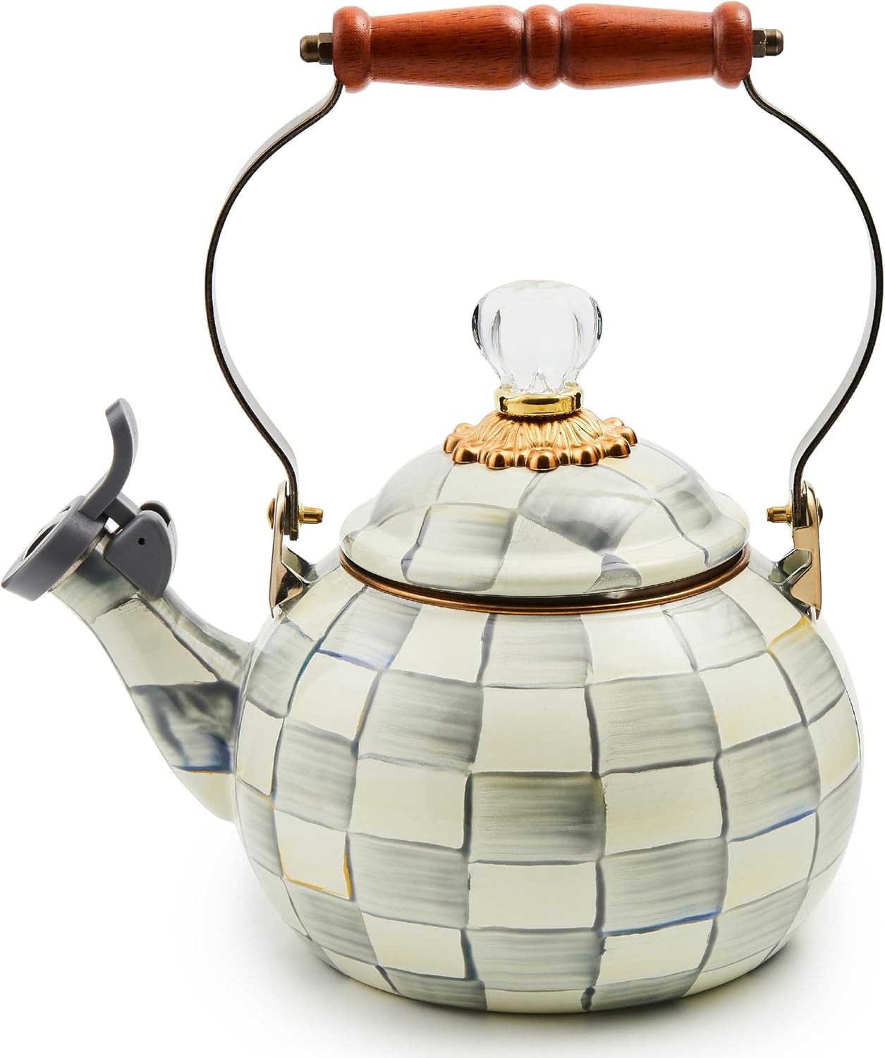 🌸 Elegant Rosy Check Whistling Tea Kettle: Hand-Painted Enamel Stovetop 🫖