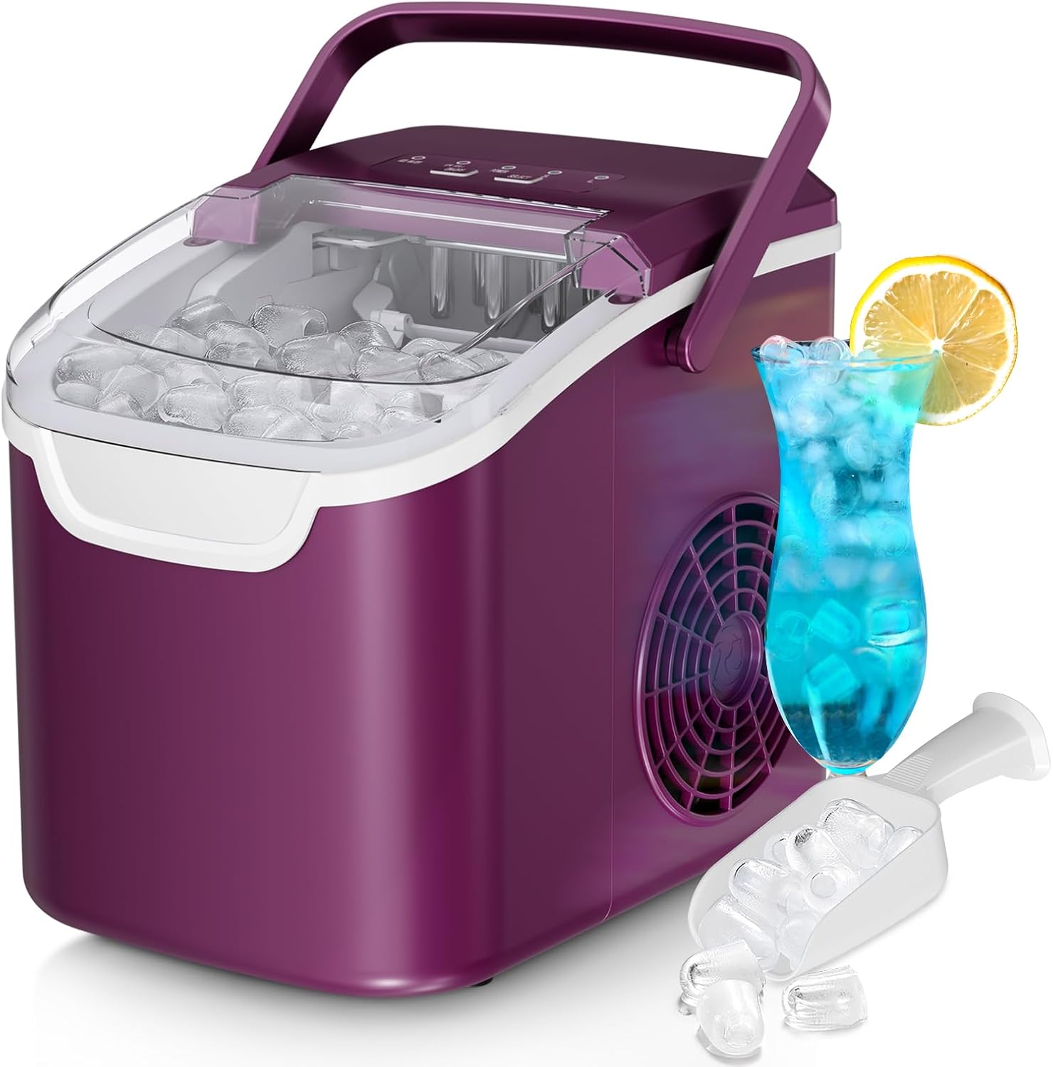 Countertop Ice Maker Machine, 8 Ice Cubes in 6 mins, 26lb/Day Ice with 2 Sizes- Portable Mini, Energy Saving & Basket/Scoop for Home/Party/Travel/Camping/Bar,Black