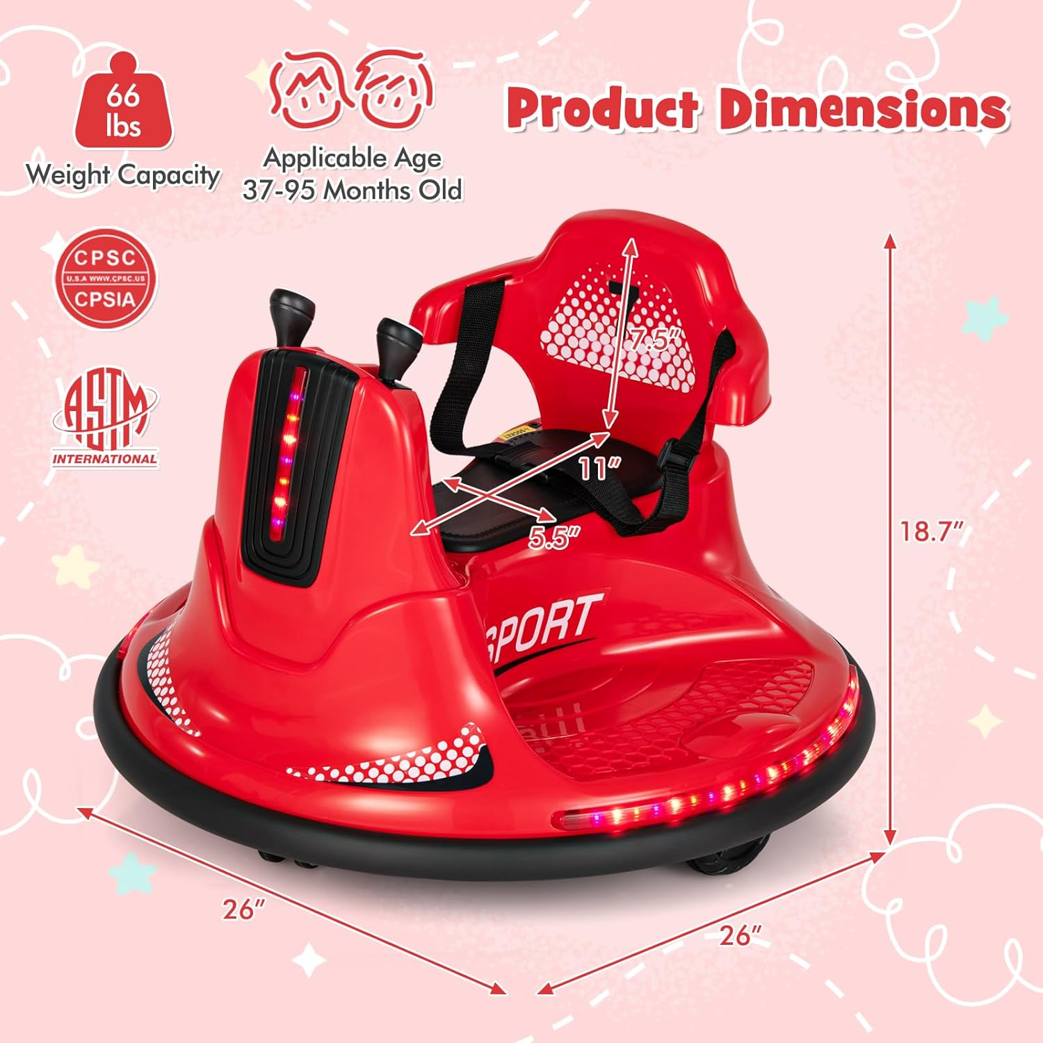 ⏰ LAST DAY 80% OFF 💥  12V Kids Ride On Bumper Car, Electric Bumper Car w/Dual Joysticks, Remote Control, 360° Spin, Slow Start Function, LED Lights & Fun Music, Adjustable Safety Belt, Soft Bumper (Pink)