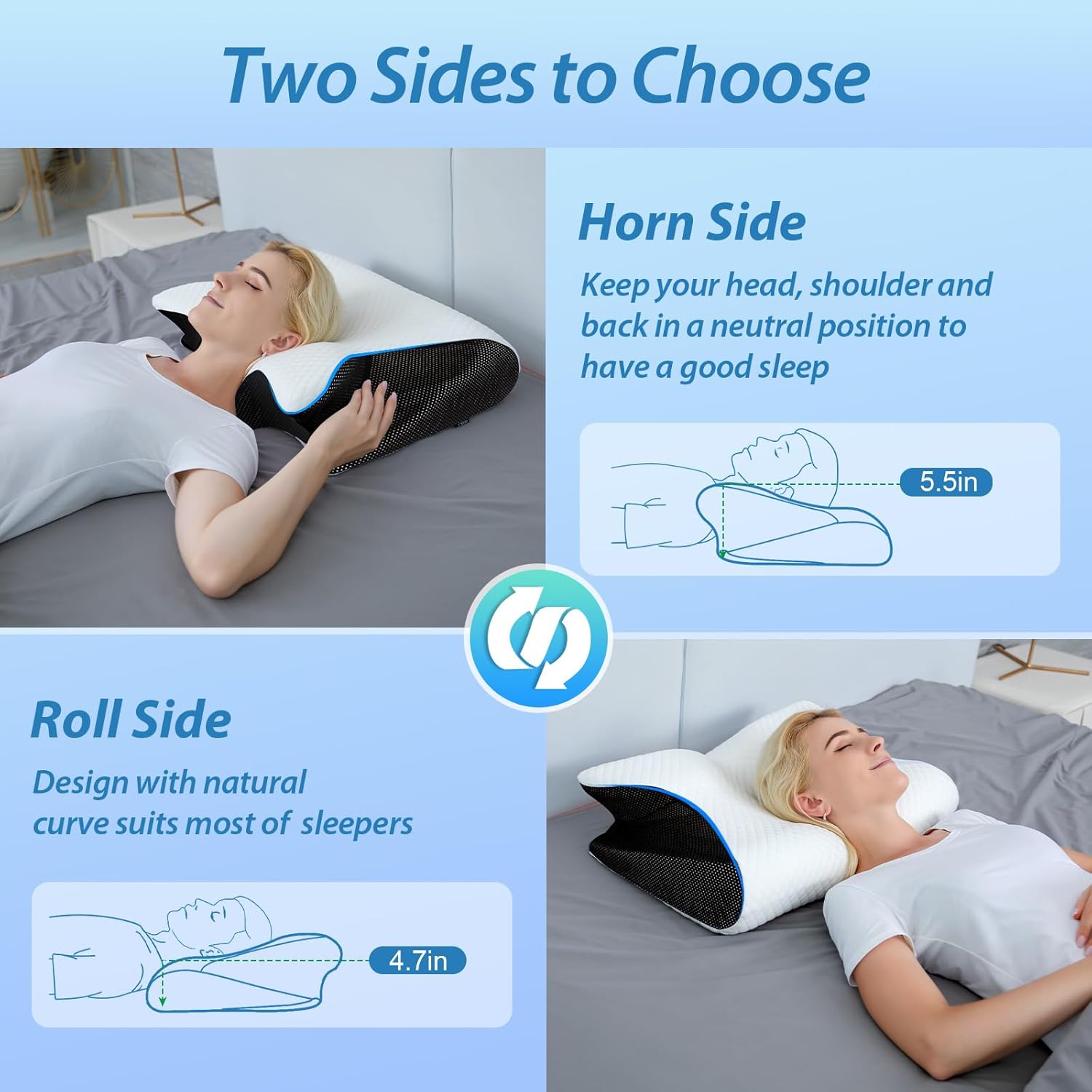  Memory Foam Cervical Pillow, 2 in 1 Ergonomic Contour Orthopedic Pillow for Neck Pain, Contoured Support Pillows for Side Back Stomach Sleepers