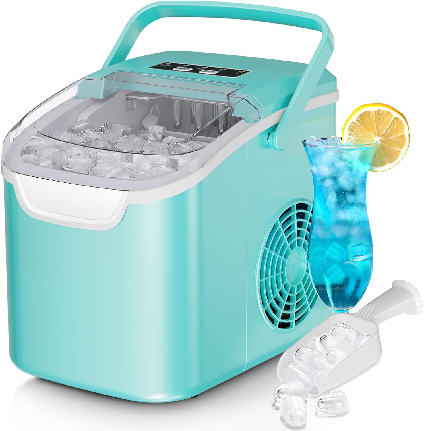 Countertop Ice Maker Machine, 8 Ice Cubes in 6 mins, 26lb/Day Ice with 2 Sizes- Portable Mini, Energy Saving & Basket/Scoop for Home/Party/Travel/Camping/Bar,Black