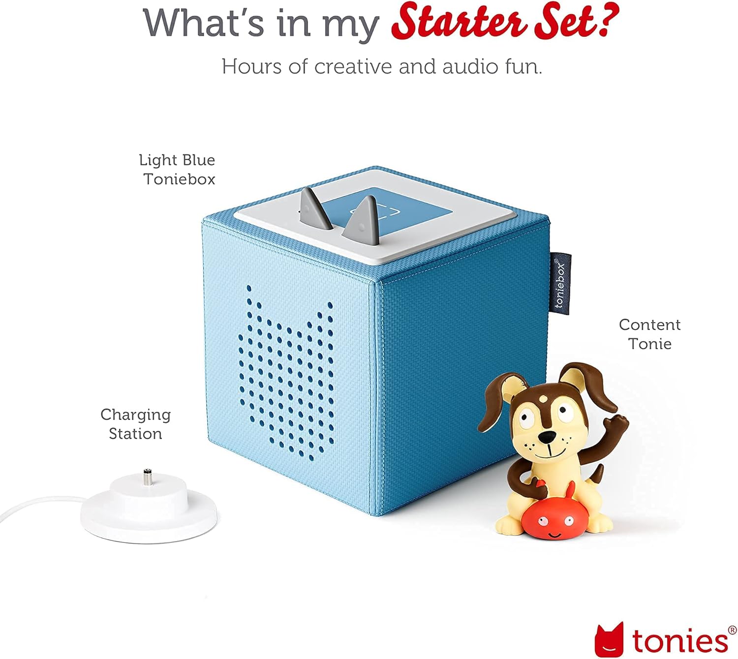 Toniebox 1 Audio Player Starter Set with Playtime Puppy - Listen, Learn, and Play with One Huggable Little Box - Light Blue