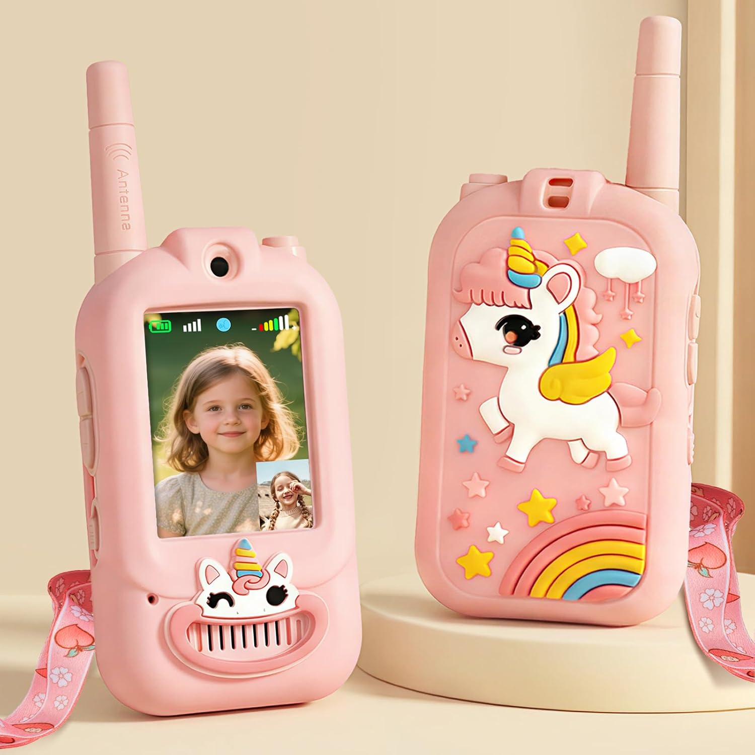 Walkie Talkie for Kids with Video: 2 Pack Rechargeable Toddler Toys with HD Camera & Voice Changer, Long Range Gift Toys for Boy & Girl Age 3-8 for Outdoor Play, Camping (Pink-Blue)