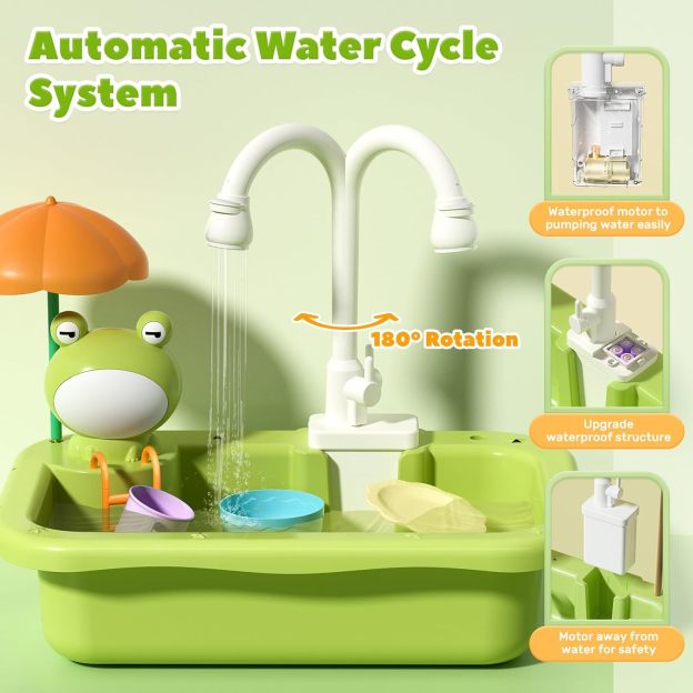  ⏰ LAST DAY 60% OFF 💥 Play Sink with Running Water, Kitchen Sink Toys with Upgraded Electric Faucet, Play Kitchen Toy Accessories, Pool Floating Fishing Toys for Water Play, Kids Role Play Dishwasher Toy