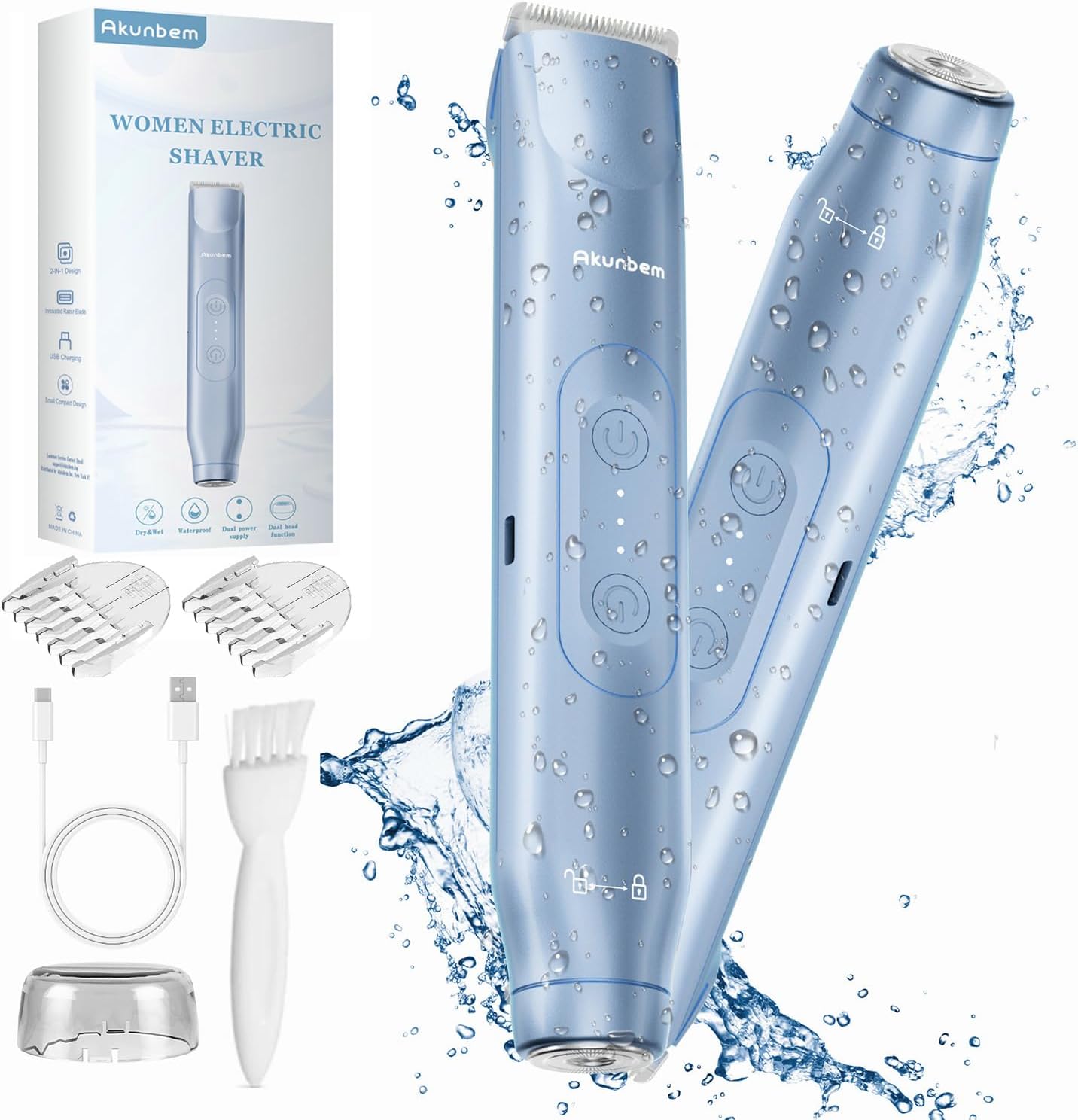  Bikini Trimmer for Women - 2 in 1 Electric Razors for Women - Dual Head Electric Shaver - IPX7 Waterproof Wet & Dry Use Body Hair Trimmer and Facial Hair Remover for Bikini Underarm Leg Arm