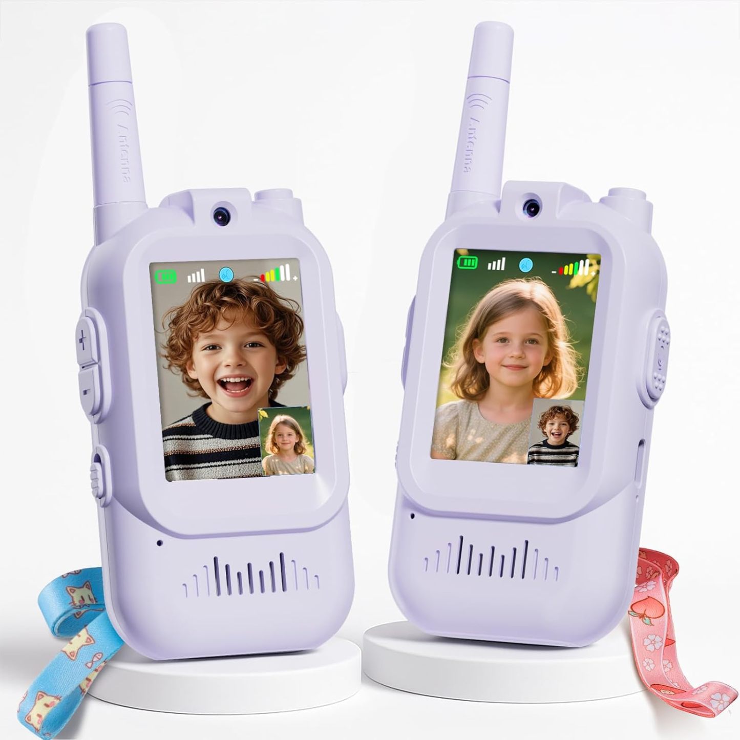 Walkie Talkie for Kids with Video: 2 Pack Rechargeable Toddler Toys with HD Camera & Voice Changer, Long Range Gift Toys for Boy & Girl Age 3-8 for Outdoor Play, Camping (Pink-Blue)