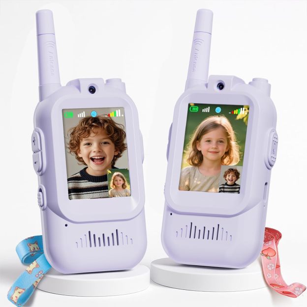 Walkie Talkie for Kids with Video: 2 Pack Rechargeable Toddler Toys with HD Camera & Voice Changer, Long Range Gift Toys for Boy & Girl Age 3-8 for Outdoor Play, Camping (Pink-Blue)
