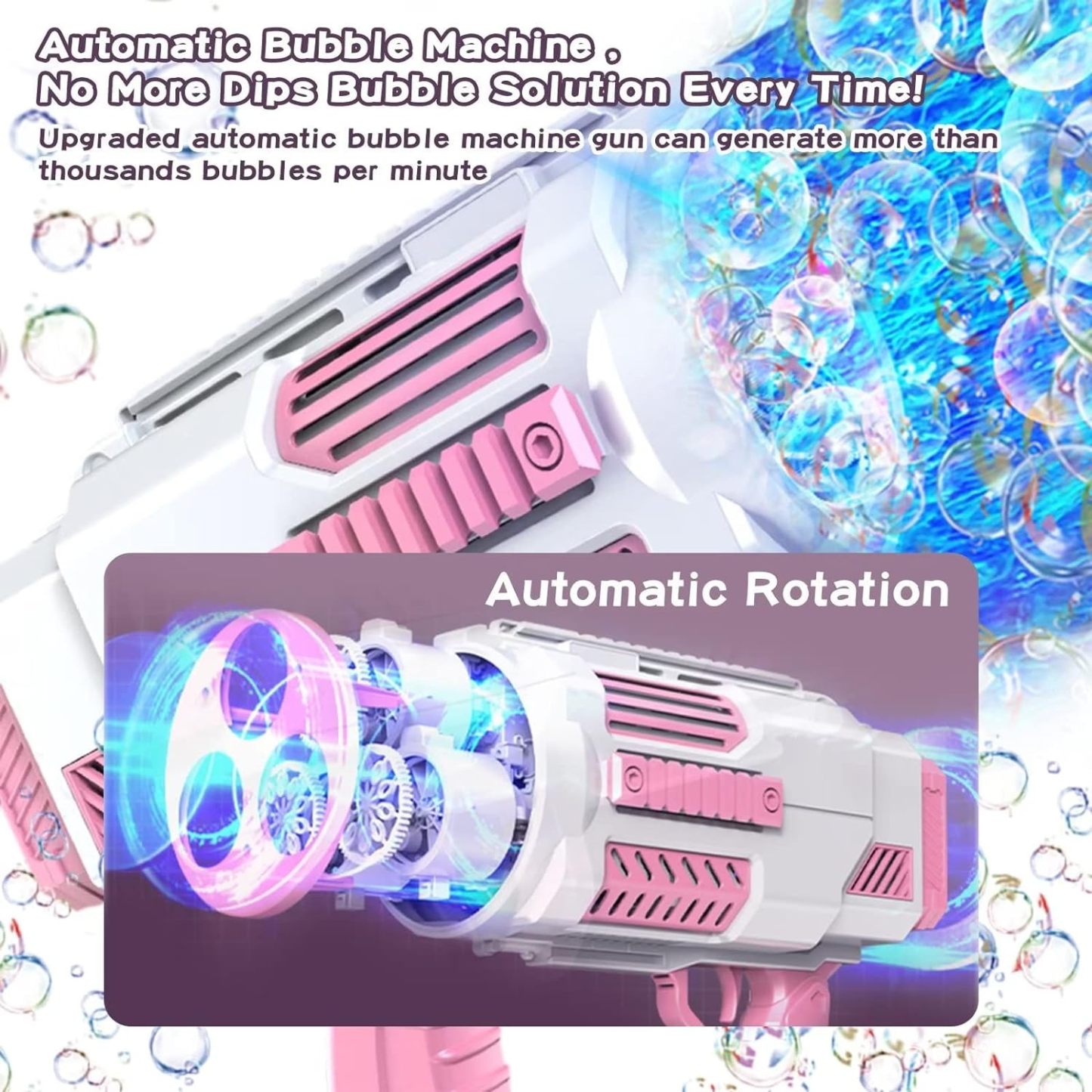 Bubble Gun, 69 Holes Bubble Machine Bubbles Kids Toys 