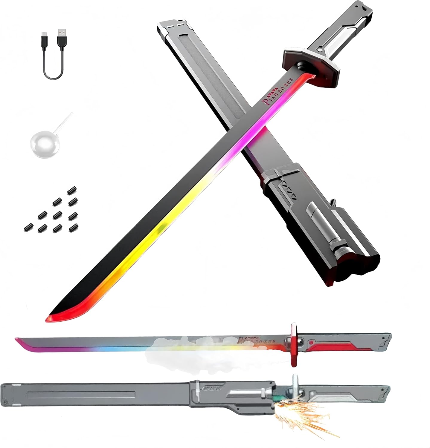 Cyberpunk Neon Sword | 31.5" Spark Blade w/Hit Sensor Sound & Fog | Type-C Rechargeable | for Rave, Cosplay & Display