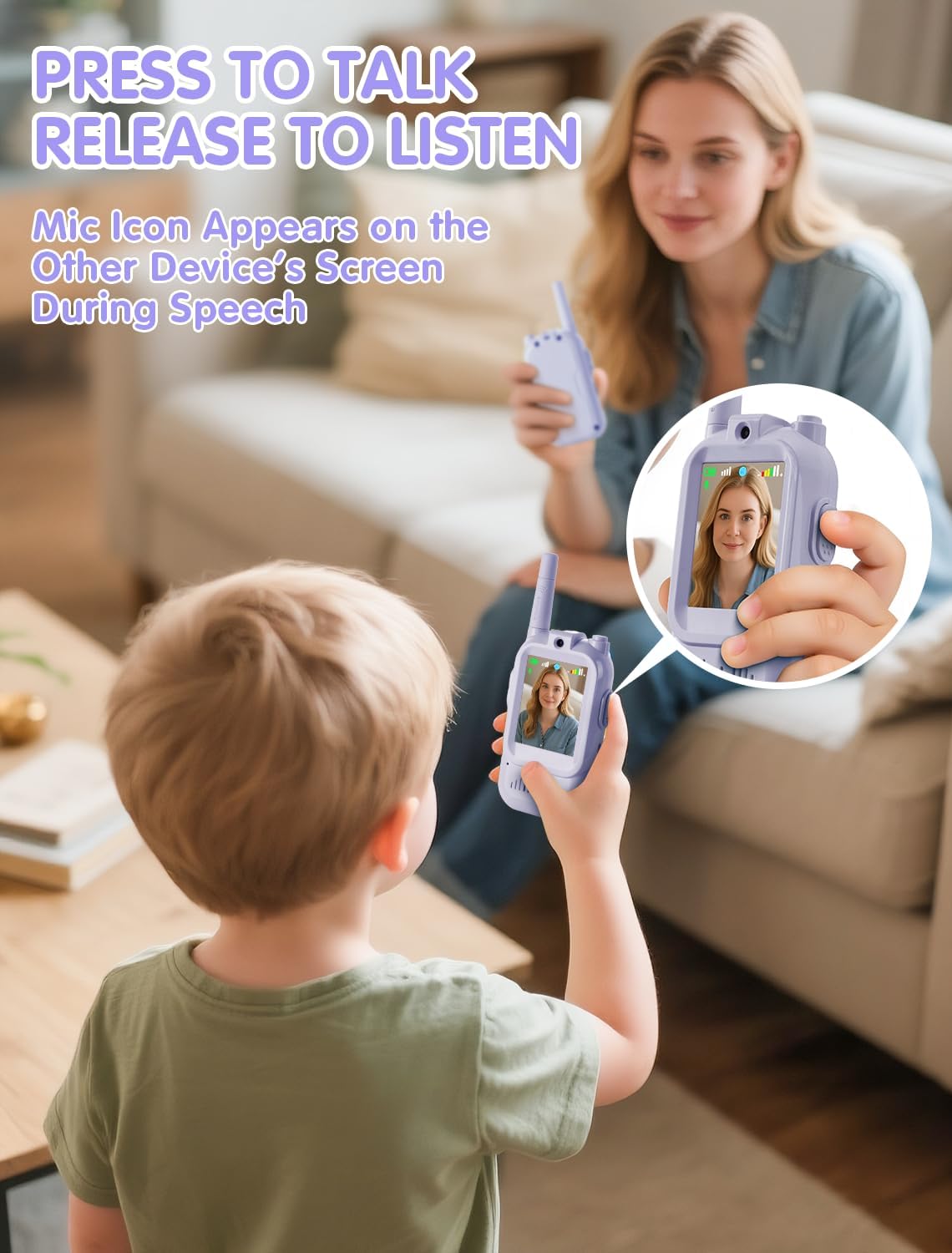 Walkie Talkie for Kids with Video: 2 Pack Rechargeable Toddler Toys with HD Camera & Voice Changer, Long Range Gift Toys for Boy & Girl Age 3-8 for Outdoor Play, Camping (Pink-Blue)