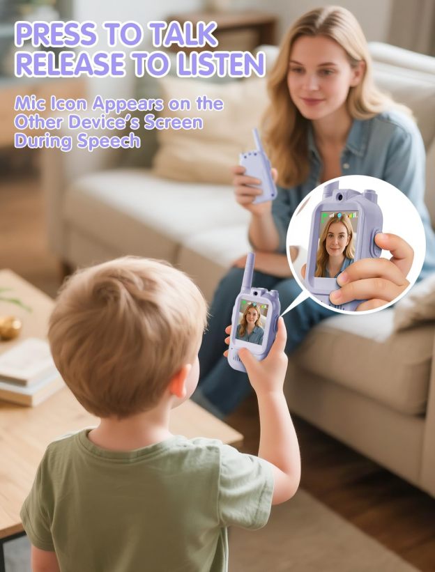 Walkie Talkie for Kids with Video: 2 Pack Rechargeable Toddler Toys with HD Camera & Voice Changer, Long Range Gift Toys for Boy & Girl Age 3-8 for Outdoor Play, Camping (Pink-Blue)