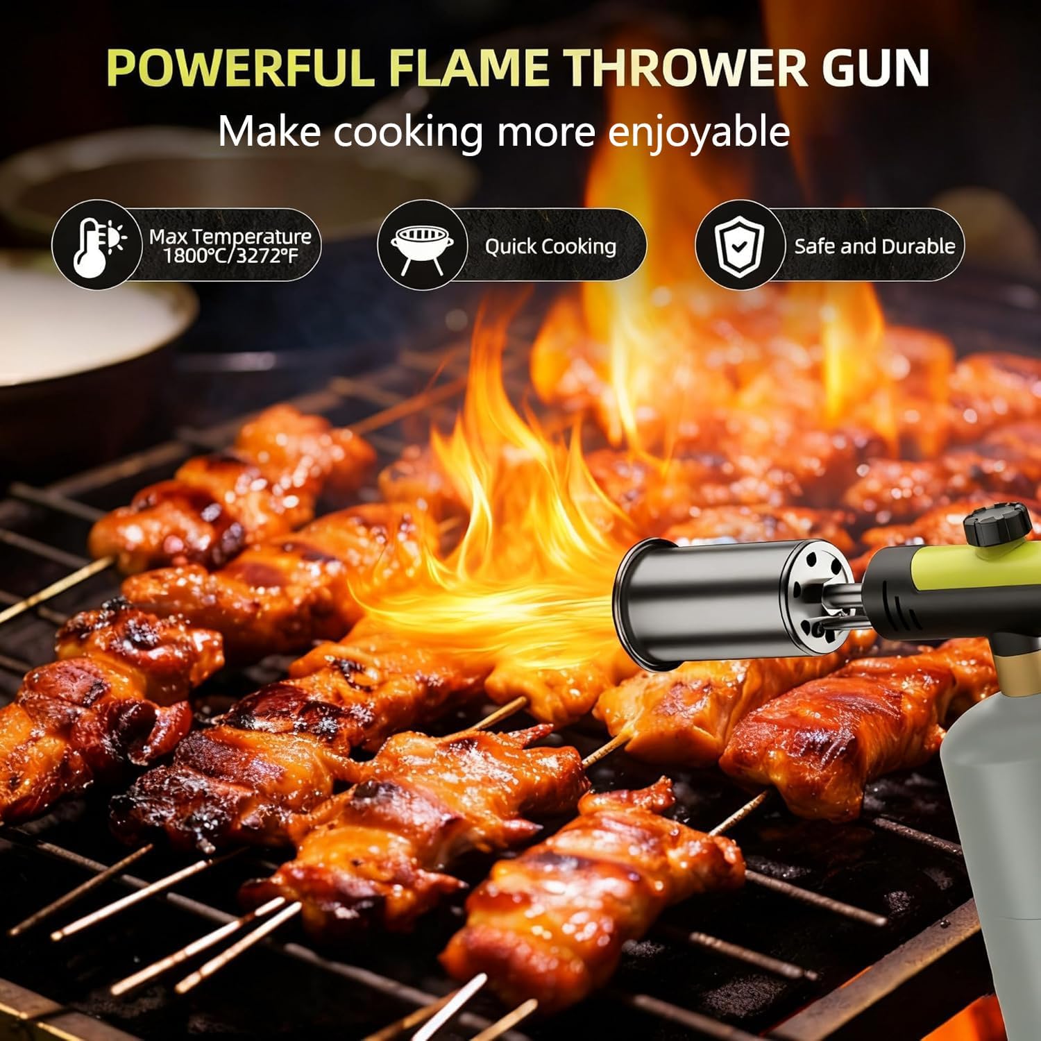 Powerful Propane Torch Gun,Kitchen Cooking Torch With One-Touch Max Fire, Charcoal Lighter with a Safety Lock, Adjustable Blow Torch for Sous Vide, BBQ, Campfire, Fireplace(Tank Not Included)