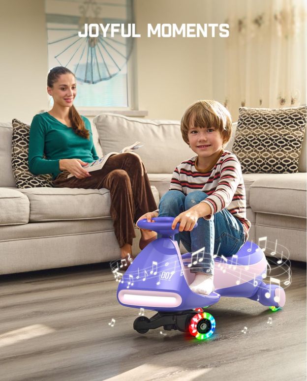  N7 Classic Electric Wiggle Car with Pedal, Rechargeable Battery, Ride on Toys, Swing Car, 2 Speeds, Anti-Rollover, Flashing Light Wheels, Bluetooth, for Ages 3 and Up, 150 Lbs, Pink