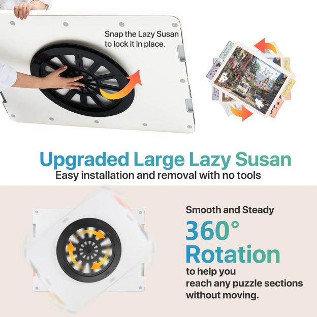 ⏰ LAST DAY 60% OFF 1500 Pieces Rotating Plastic Puzzle Board with Drawers and Cover, 35"x27" Portable Spinning Jigsaw Puzzle Table for Adults, Upgraded Lazy Susan, Ideal Gift for Mum