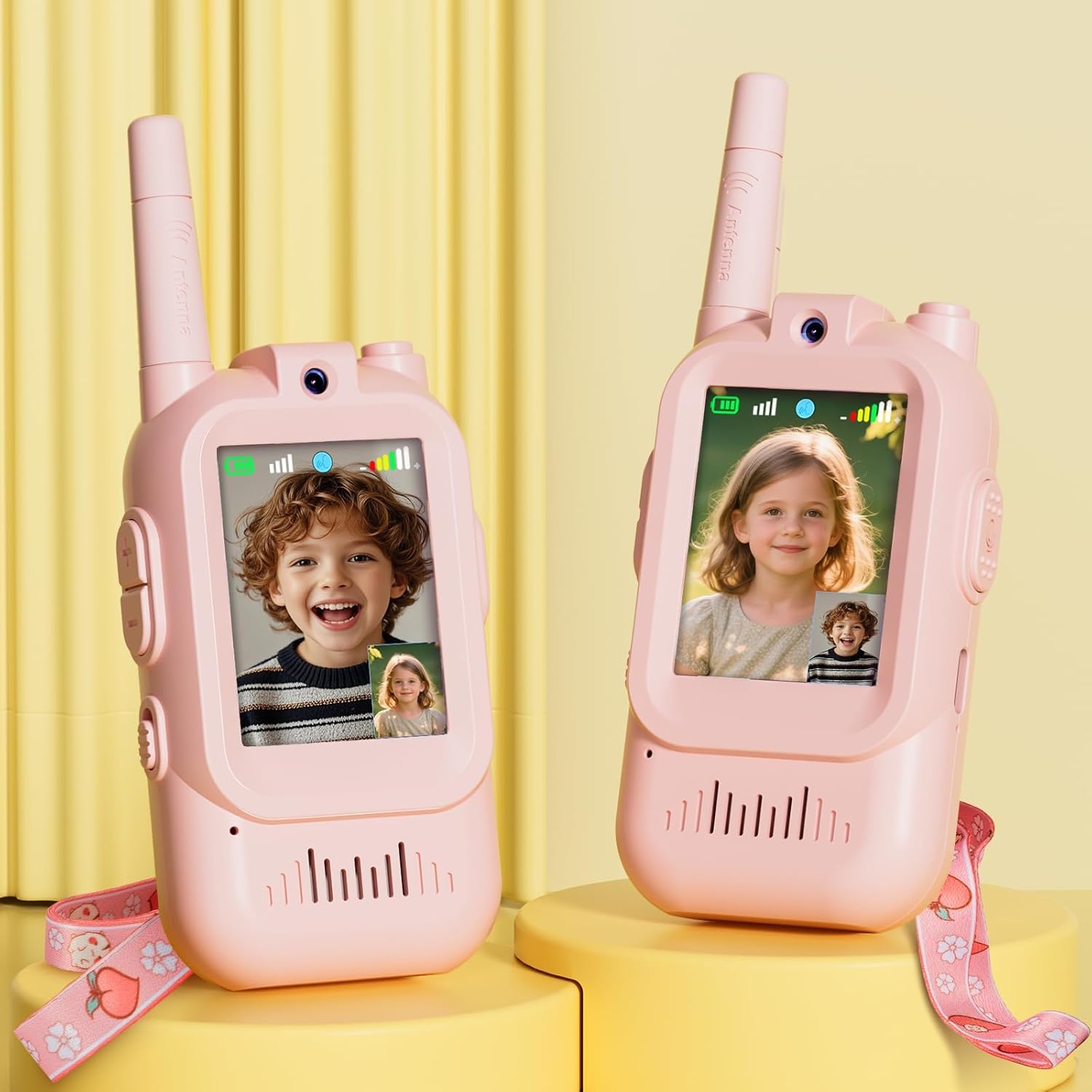 Walkie Talkie for Kids with Video: 2 Pack Rechargeable Toddler Toys with HD Camera & Voice Changer, Long Range Gift Toys for Boy & Girl Age 3-8 for Outdoor Play, Camping (Pink-Blue)