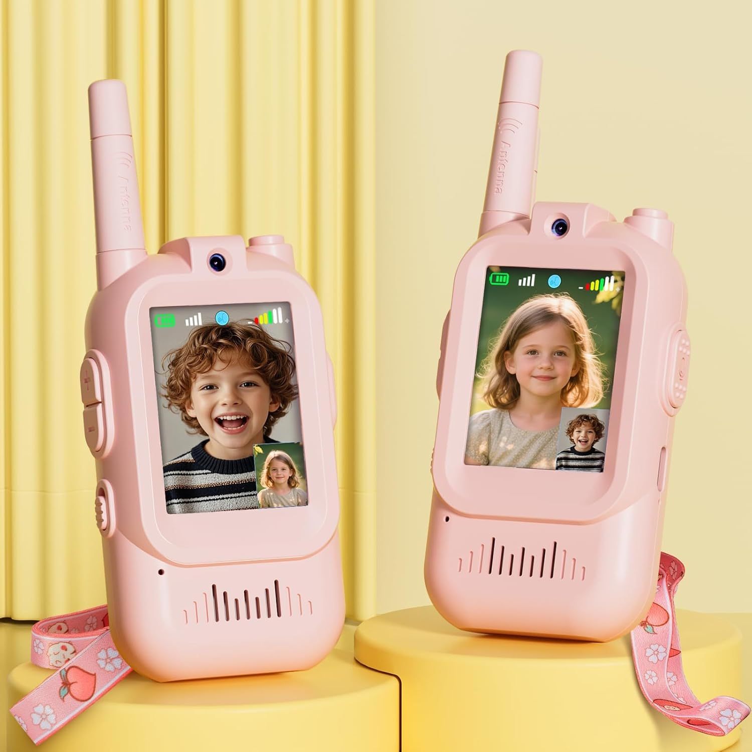 Walkie Talkie for Kids with Video: 2 Pack Rechargeable Toddler Toys with HD Camera & Voice Changer, Long Range Gift Toys for Boy & Girl Age 3-8 for Outdoor Play, Camping (Pink-Blue)